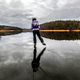 A skater speeds on rain-wet ice on lake Orlangen, south of Stockholm, Sweden.